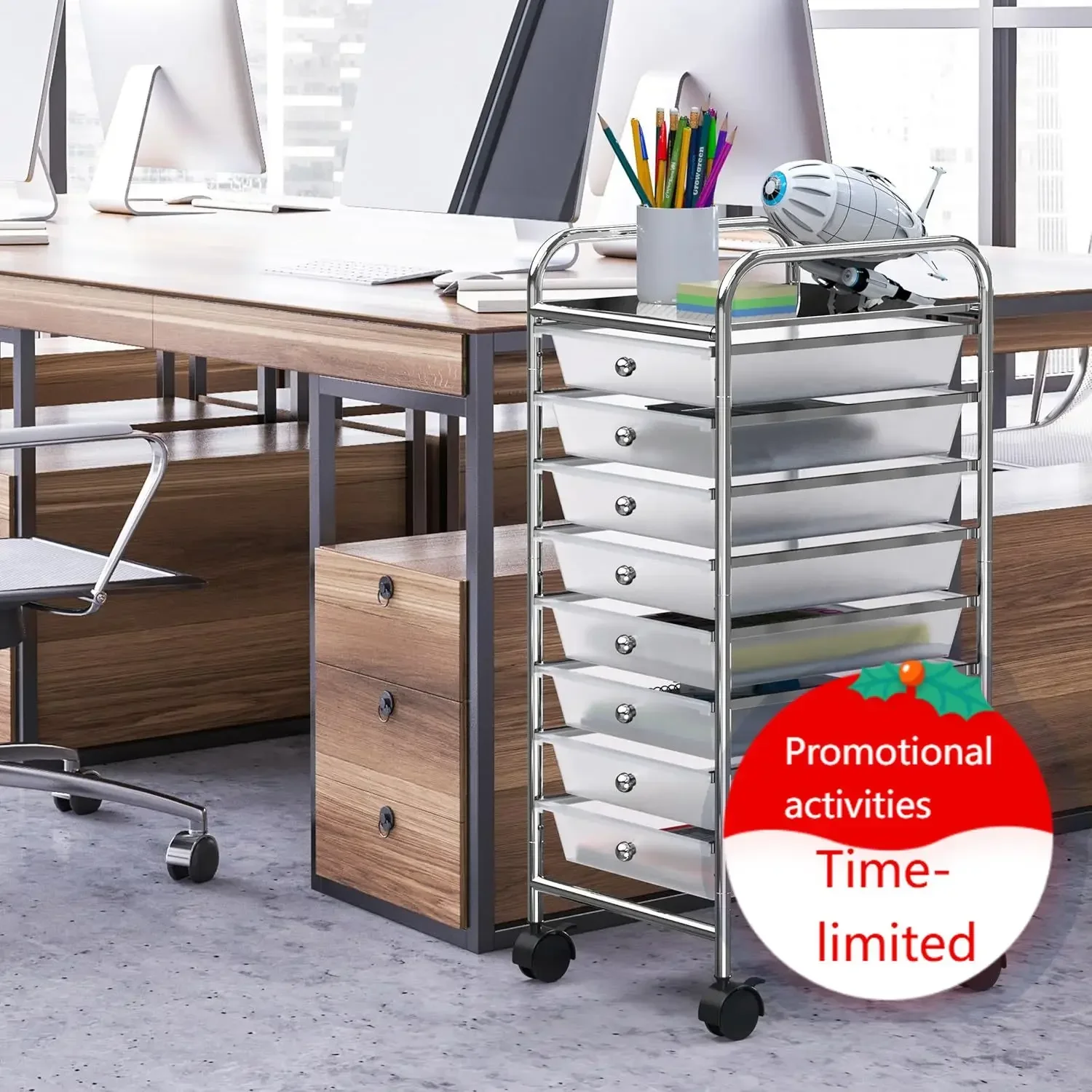 Utility Cart with 8 Drawers Rolling Storage Art Craft Organizer, Chrome