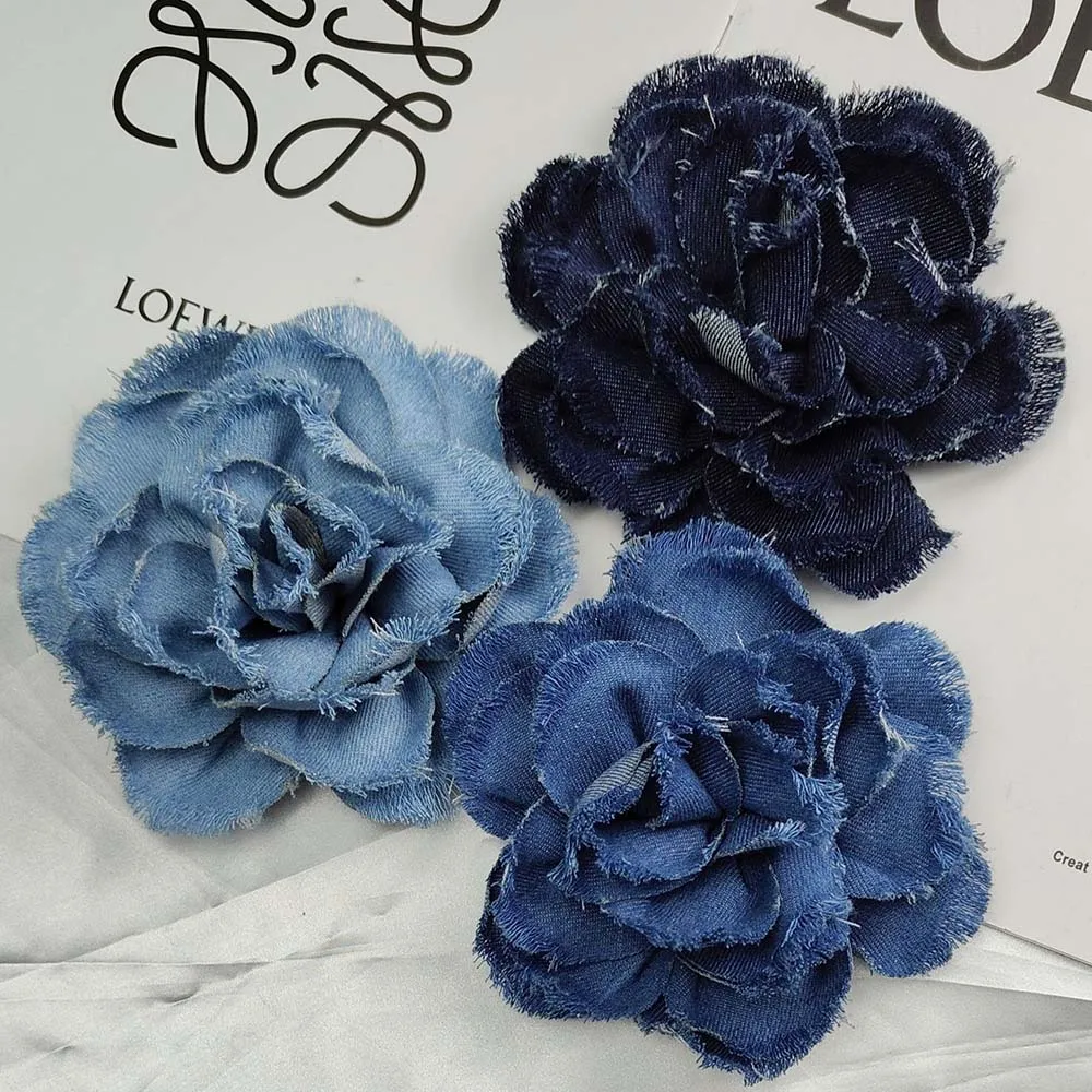 Flores de tela vaquera azul para decoración de ropa, suministros para manualidades, reparación, 1 ud.