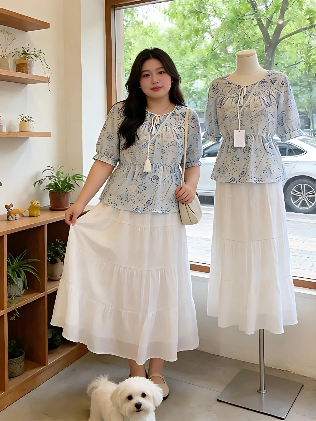 

plus Size Summer New Floral Print round Neck Short Sleeve Shirt Elegant Half Skirt Two Piece Set Korean Style Commute Loose Fit