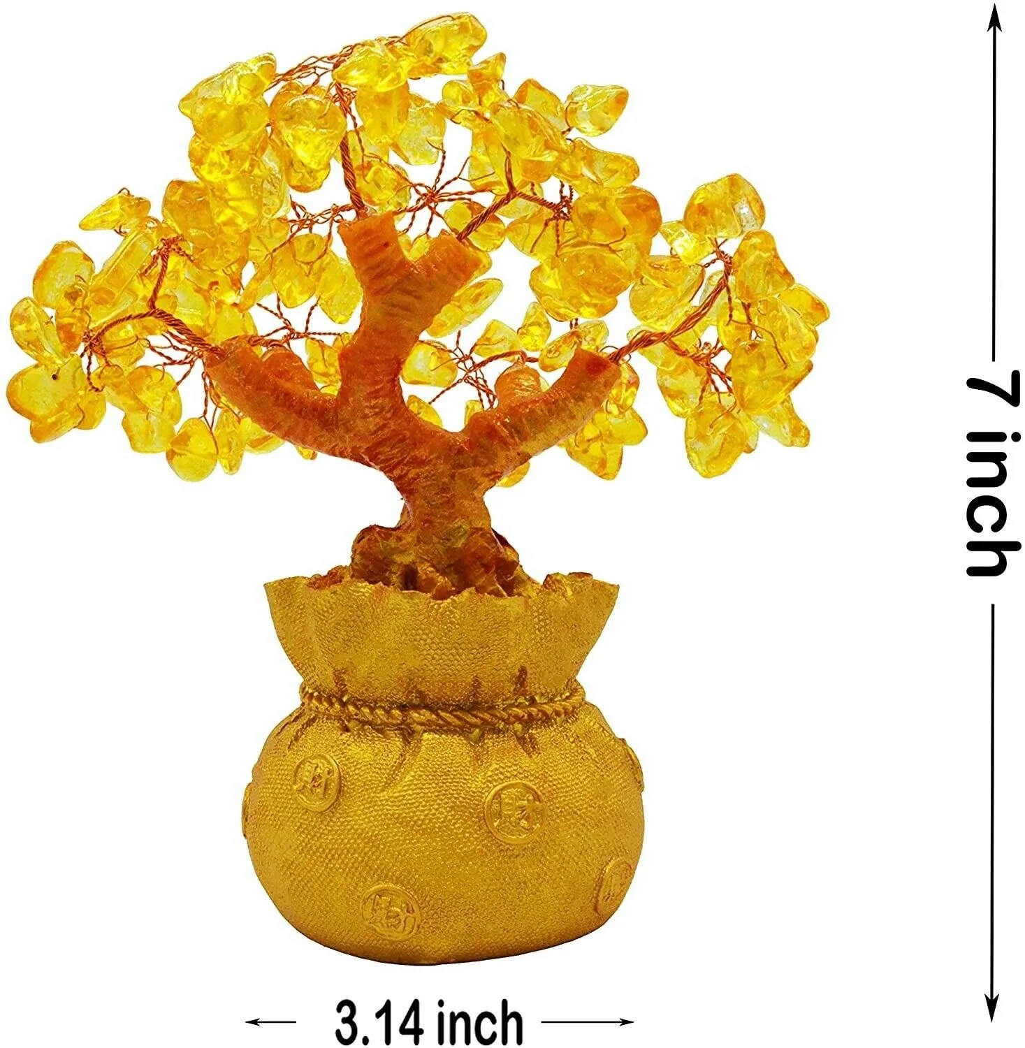 

Crystal Money Bag Tree Figurine Yellow Lucky Wealth Tree Lemon Quartz Home Room Decoration Feng Shui Ornaments