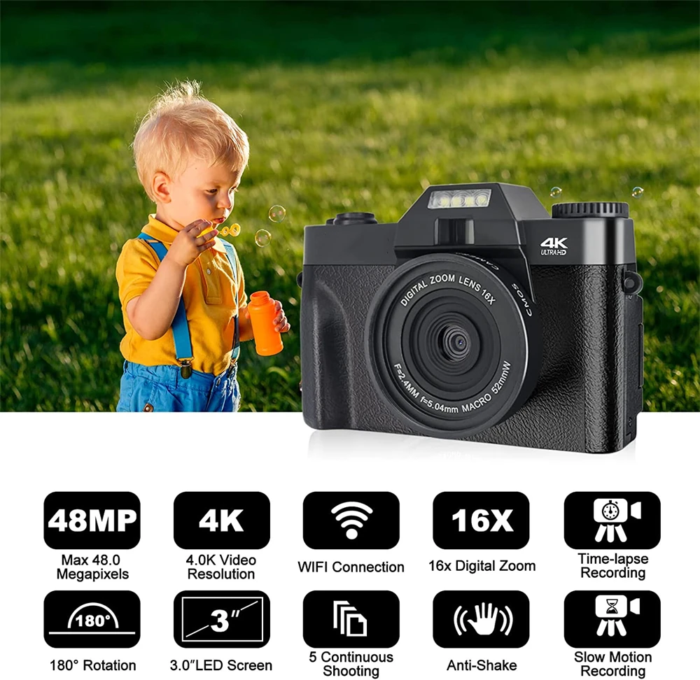 Komery Compact Digital Photography Camera 4K Wireless Network Camera Retro Vlog Recorder YouTube 56MP Camera 3\