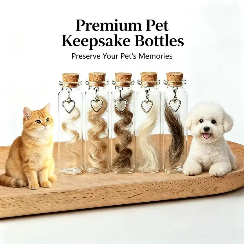 ⑧Pet Hair Memorial Glass Bottles With Cork Stopper And Heart Charm Perfect For Preserving Your Beloved Cat Dog Fur Keepsakes