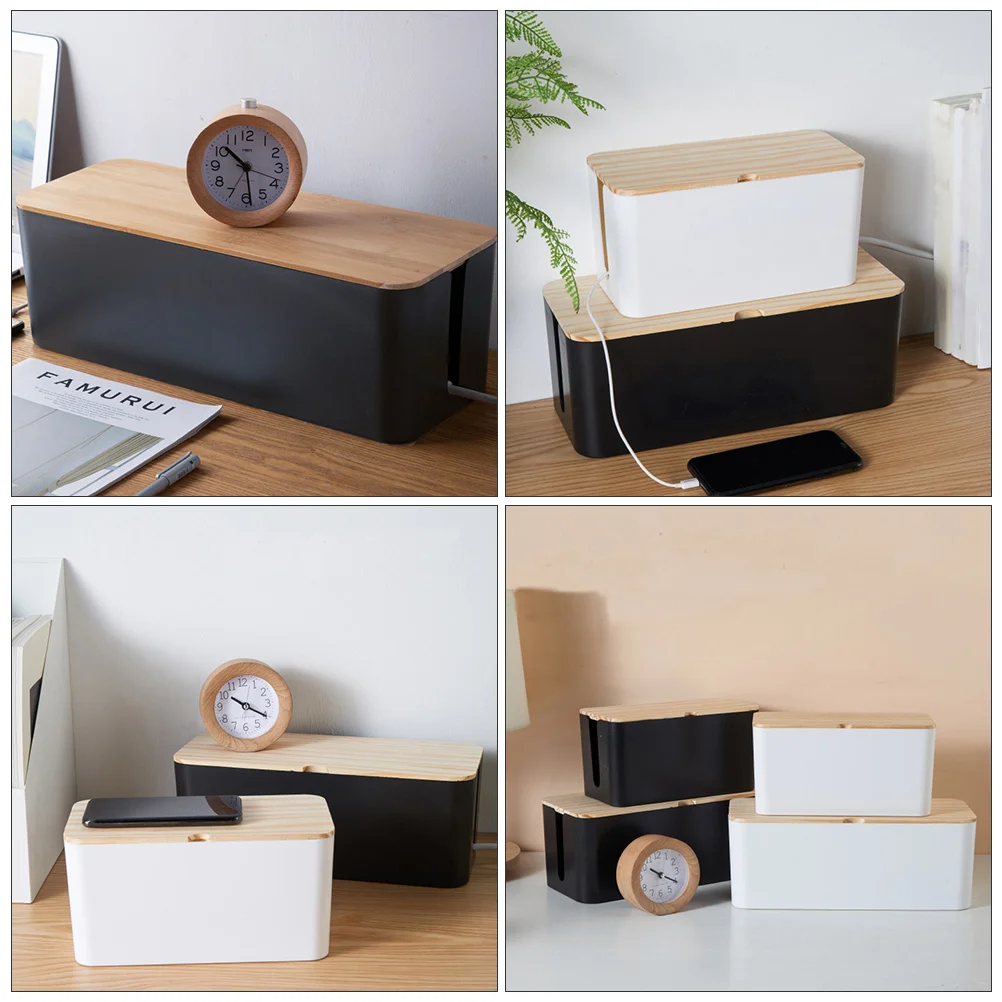 Socket Storage Box Cable Organizer Durable Plastic Wood Material Desk Office Use Clutter Free Wire Management Socket Storage Box
