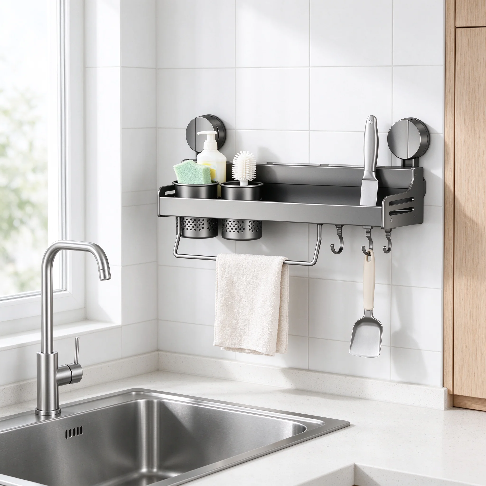 Vacuum Suction Cup Kitchen Spice Storage Knives Holder Knife Stand Spice Rack Organizer Knives Holder Spoon and Chopsticks Rest
