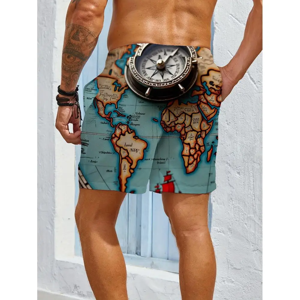 1pcs Men's Short swim trunks2026 Summer 3D Printed Short sleeve y2k clothes Breathable running Quick drying Polyester