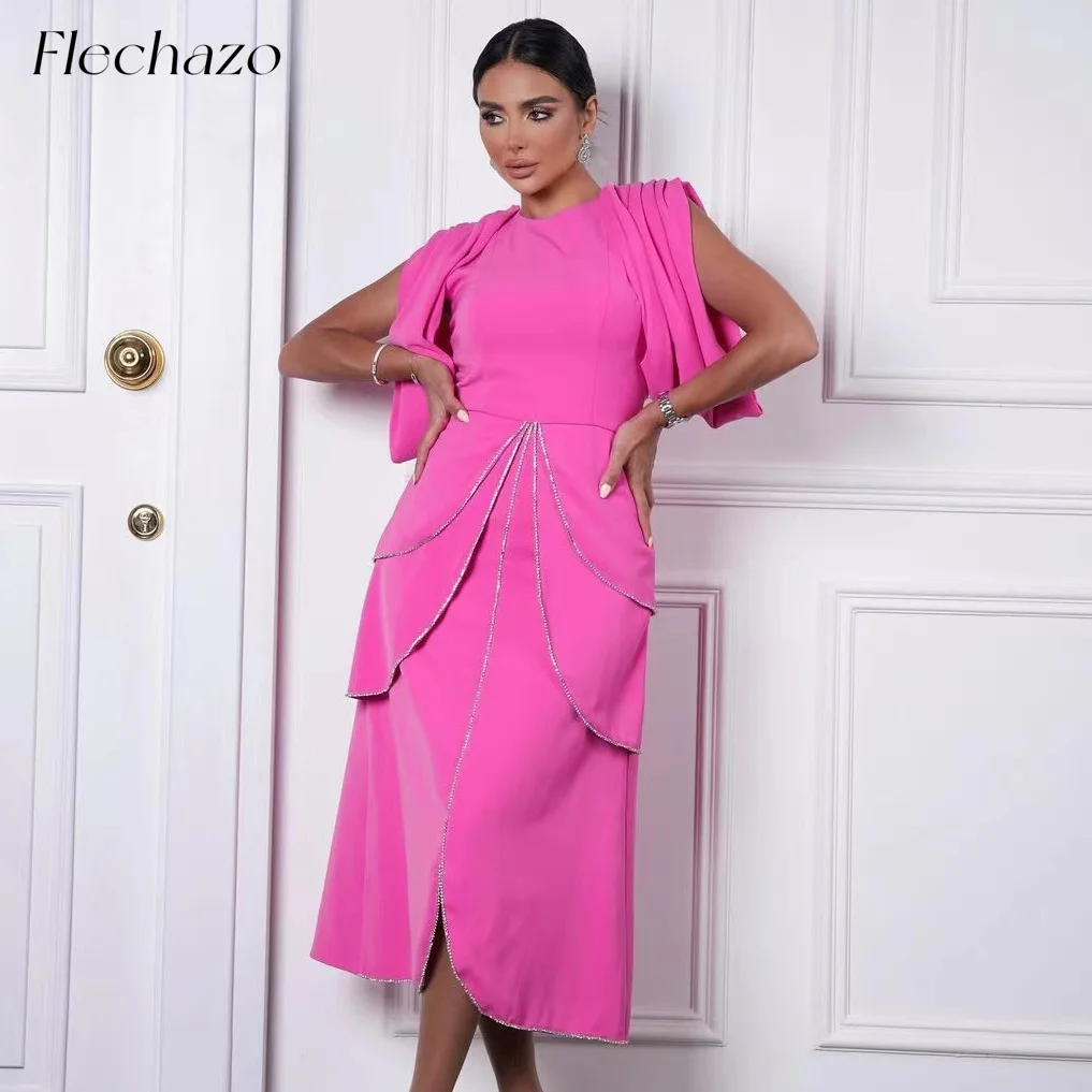 

Flechazo New Evening Dresses O Neck Sleeveless Tea-Length Elegant Party Dress For Women 2024 vestidos para eventos especiales