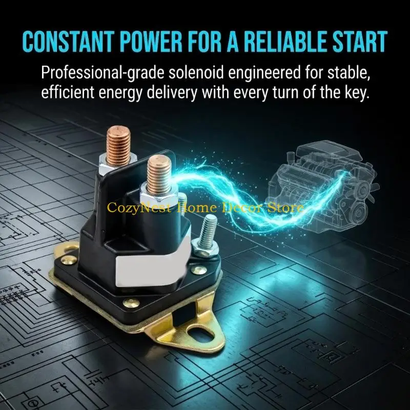92MF Metal Mount 12V Starter Solenoid for Outdoor Power Equipment, Black Housing and Threaded Posts for Engine Start System