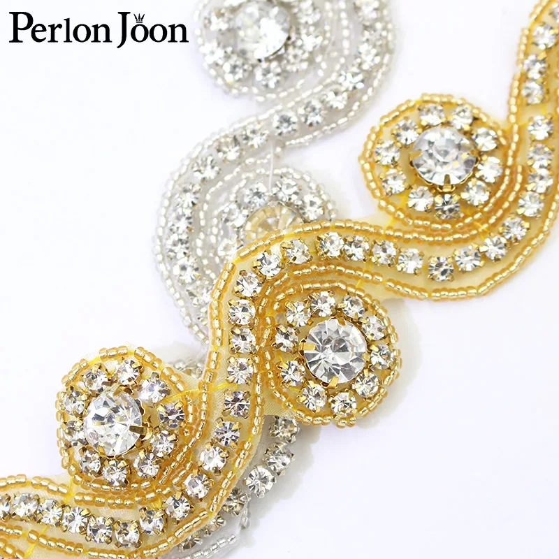 1 Yard S Shap Round Hot Fix Handmade Crystal Chain DIY Sewing on Bridal Rhinestone Trim for Wedding Dress Belt Accessories WH042