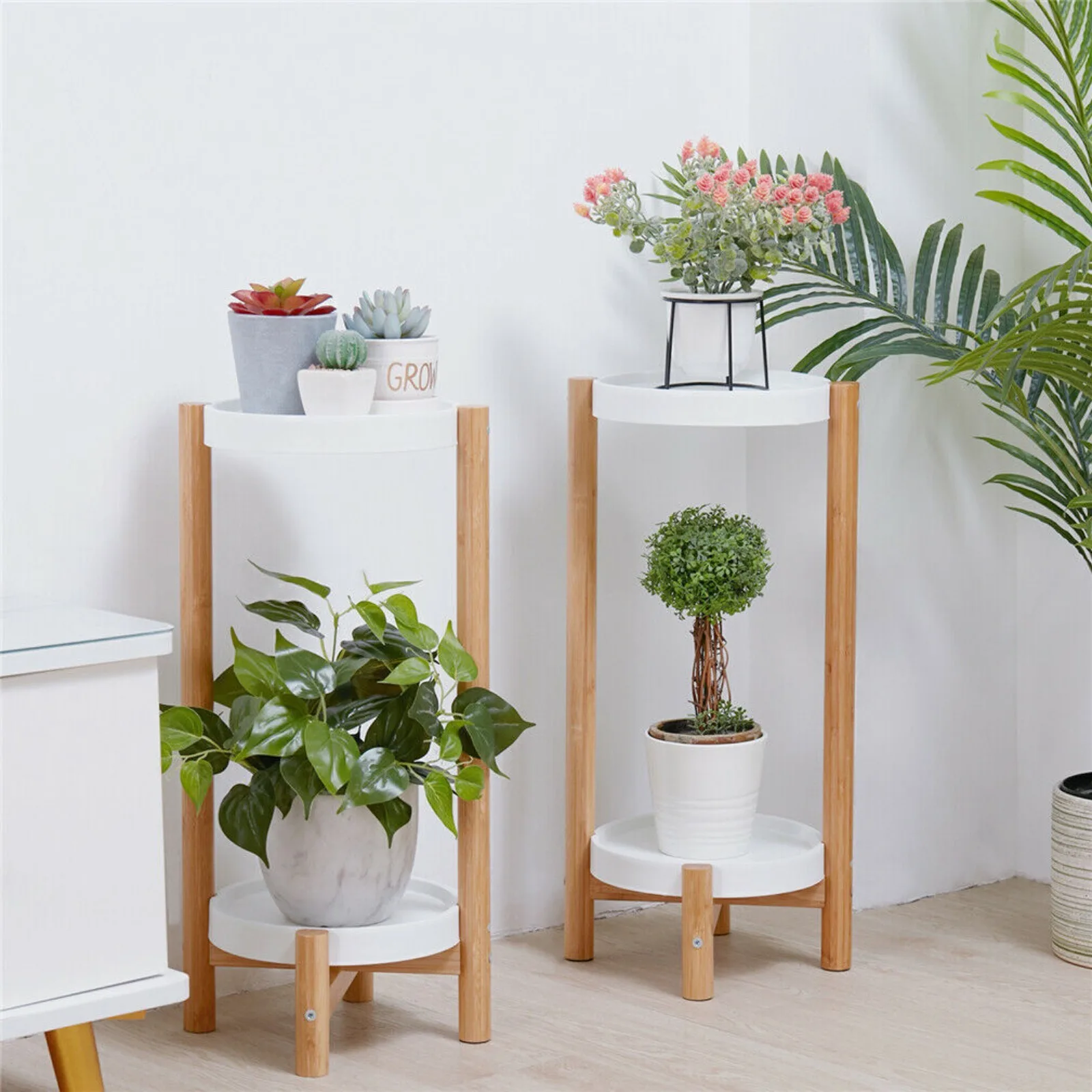 US Premium Wood Plant Stand Indoor Corner Holder 2PCS a Set Simple Style Rack Indoor Outdoor Corner