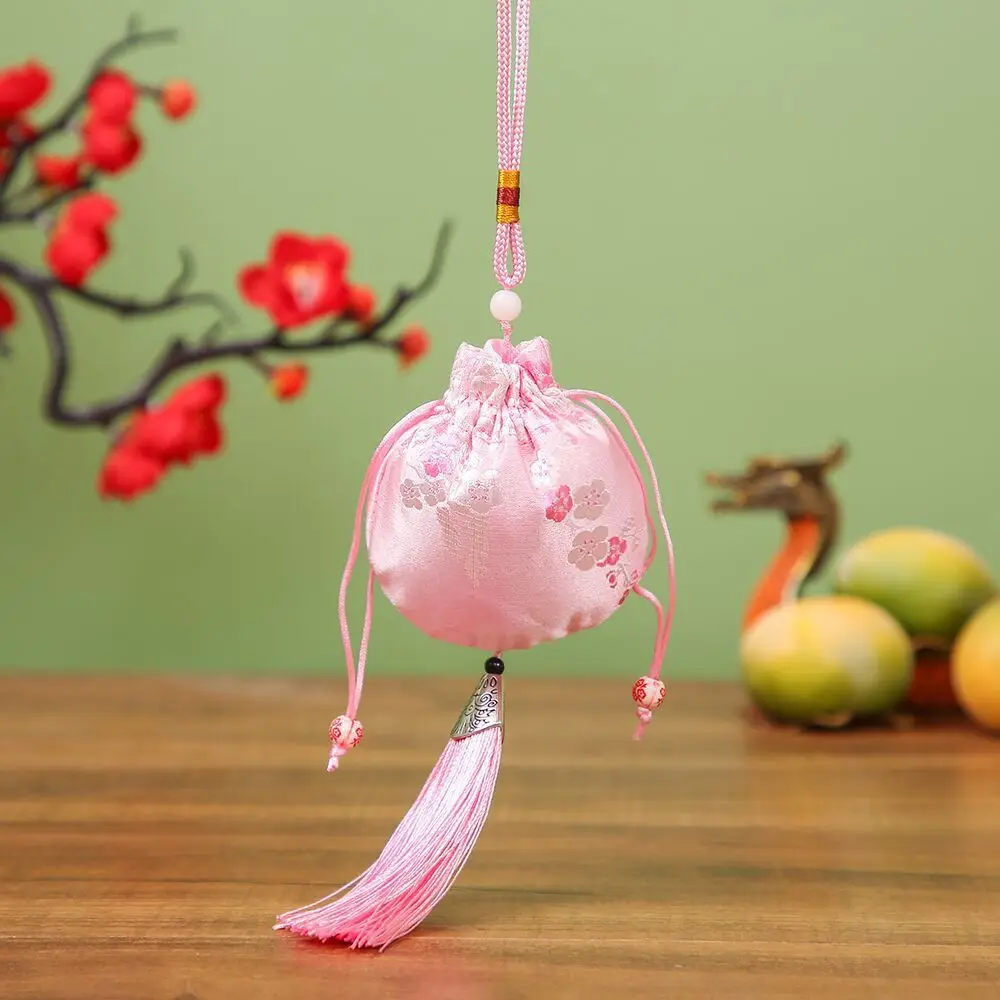 Elegant Embroidery Car Hanging Small Pouch Drawstring with Tassel Pendant Drawstring Pouch Empty Sachet Bags Home Decoration