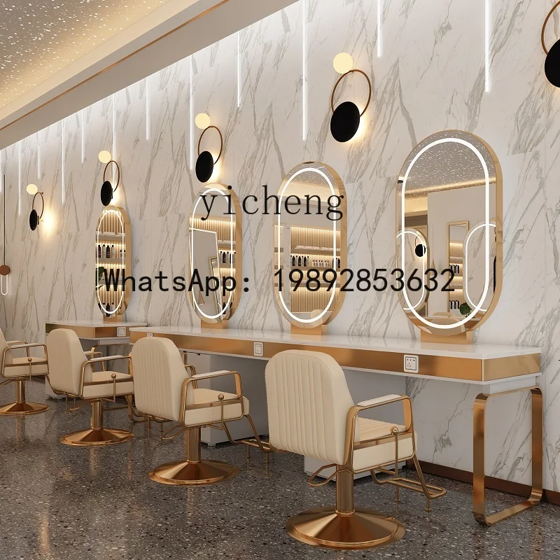hair shop double-sided mirror table perm and dye mirror table marble table hair cutting mirror