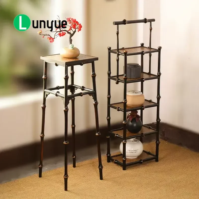 5 Tier Bamboo Display Stand Freestanding Storage Rack with Bamboo Top for Tea Room Study Decorative Shelf Organizer