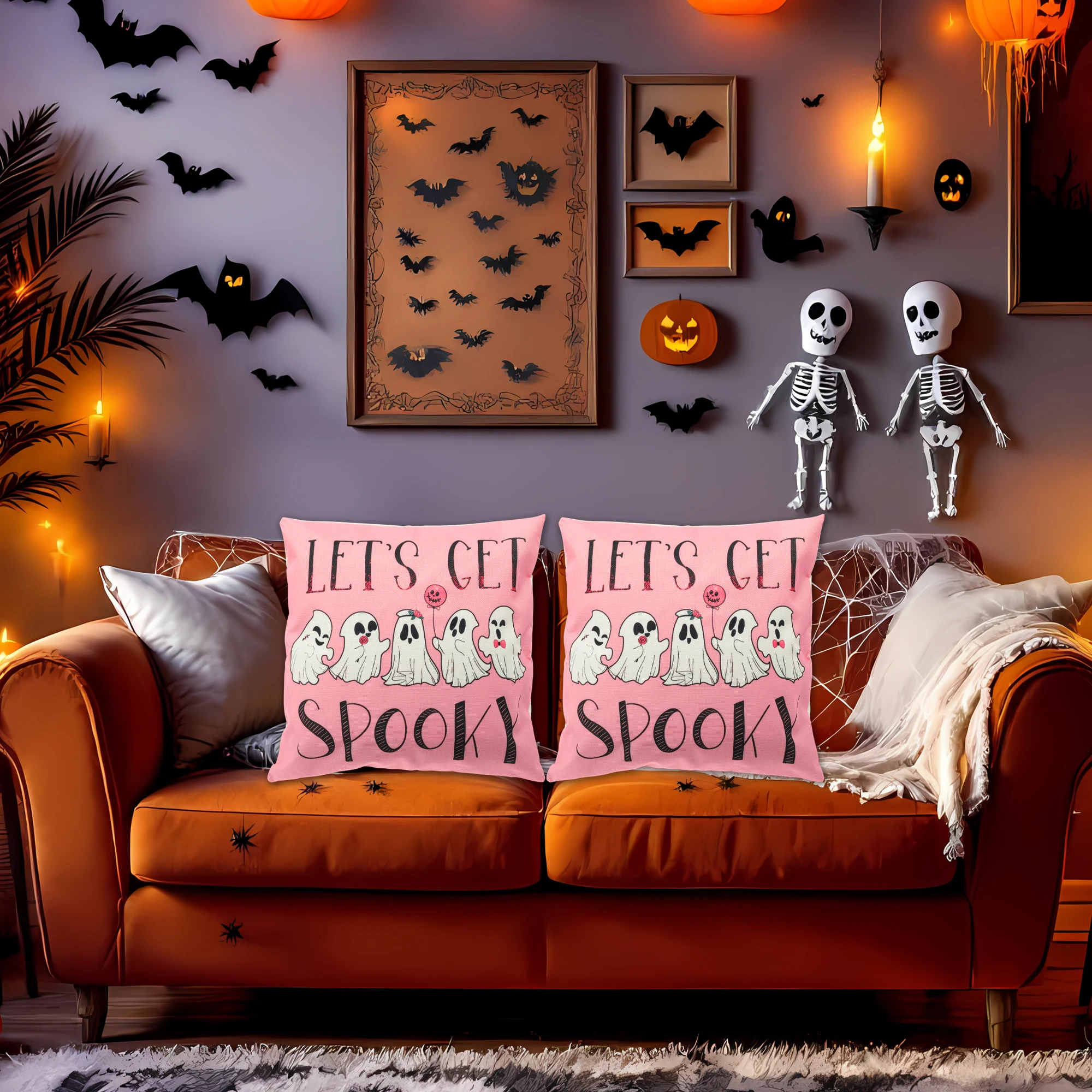 

UXCELL Halloween Pillow Cover 45x45cm Linen Pumpkin Ghost Print Decorative Throw Cushion Case for Sofa Home Festival Decor