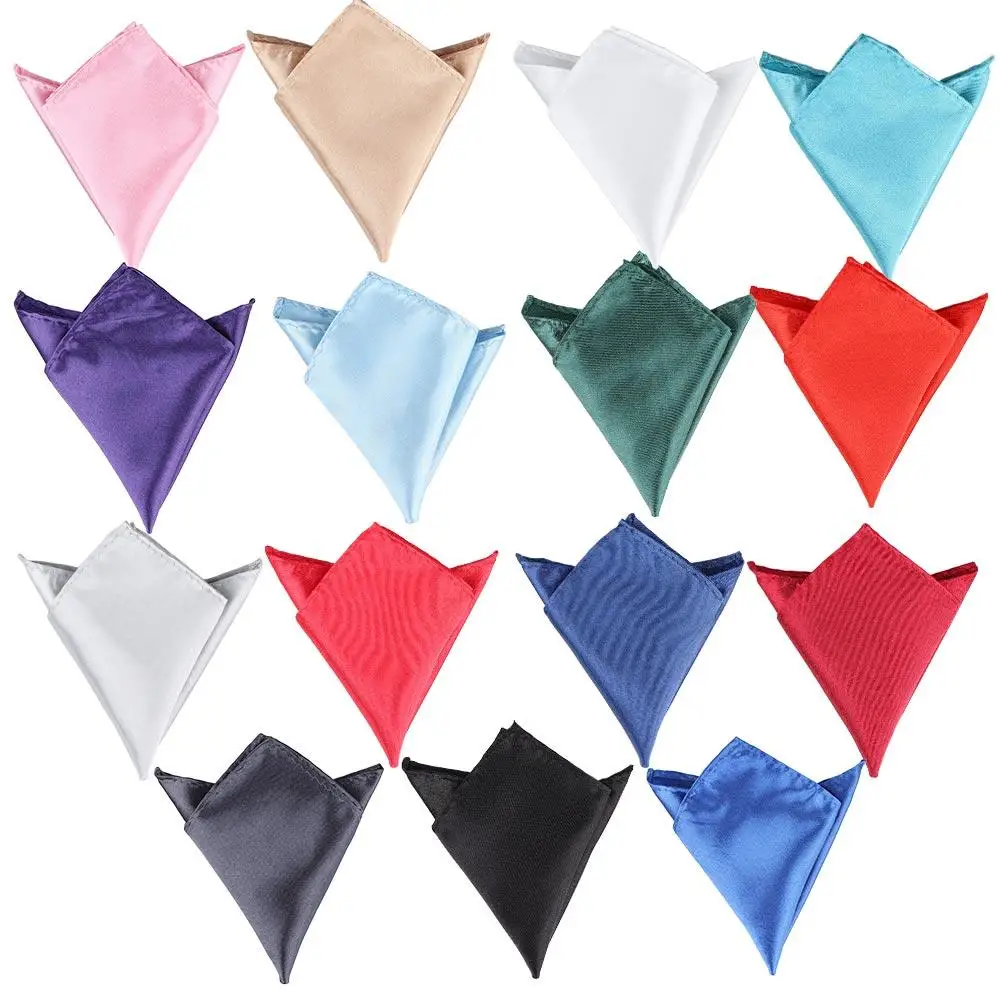 Fashion Gentlemen Suit Satin Plain Pocket Square Men Plain Hanky 15 Color Solid Silk Handkerchief Pocket Square Hanky