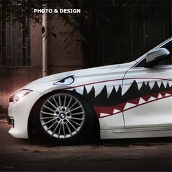 1 Pair Red Grey Shark Mouth Tooth Teeth Reflective Sticker Vinyl Auto Car Cool Refiting Exterior Decal For Side Door Car Styling