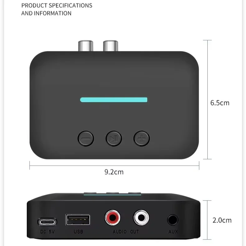 Odbiornik audio Bluetooth 6.0 Adapter audio bezprzewodowy 3,5 mm AUX RCA Obsługa odtwarzania z dysku U do PC/TV/zestawu samochodowego/wzmacniacza głośników — zdjęcie produktu 6