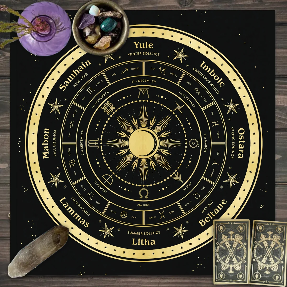 50/75/110/137cm Tarot Card Tablecloth For Twelve Zodiac Signs Altar Tablecloth For Stars Moon Phases Astrology Magic Witchcraft