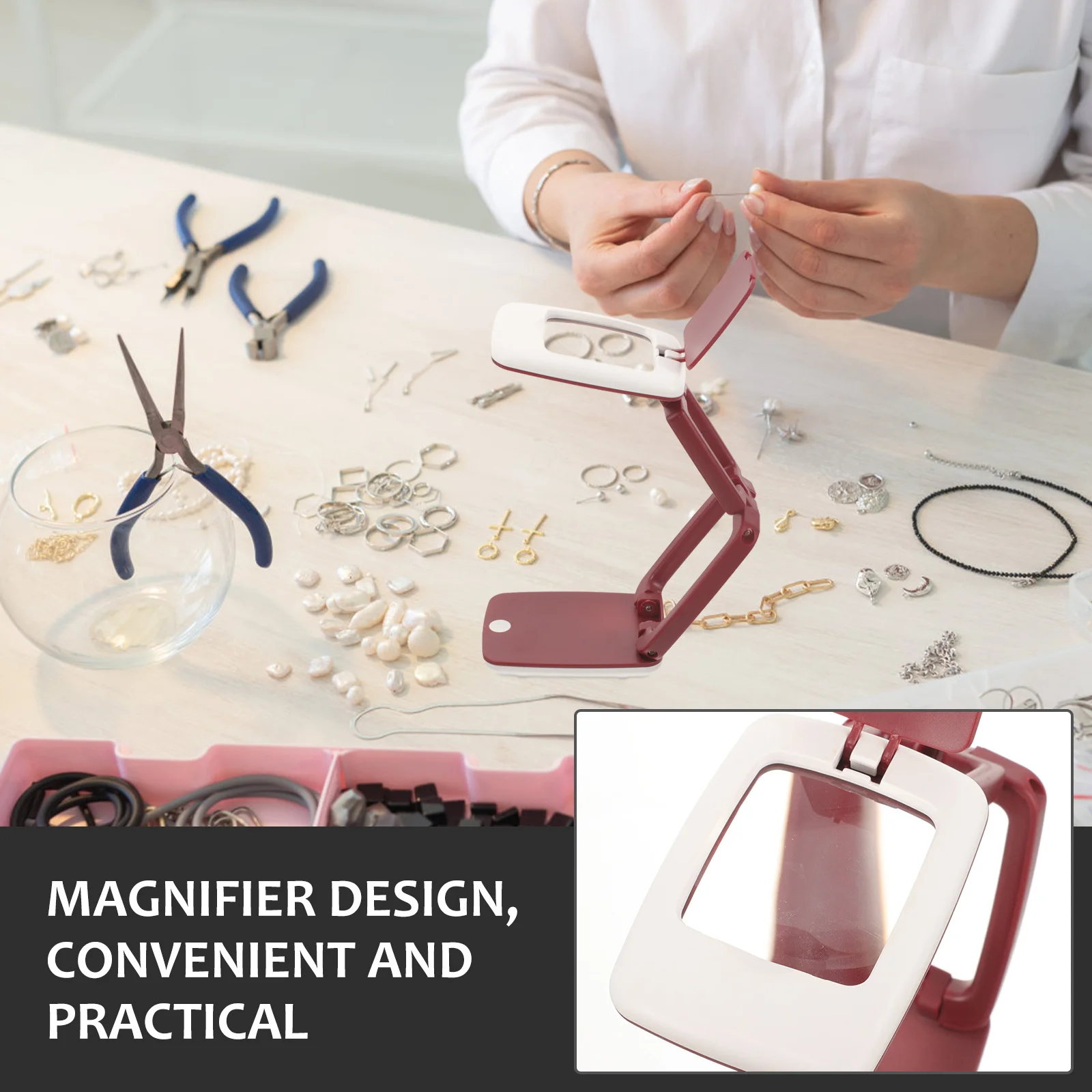 

Desk Reading Magnifier Lamp Foldable LED Light ABS Acrylic Magnifying Lamp for Needlework Crochet Craft Jewelry Repair Work