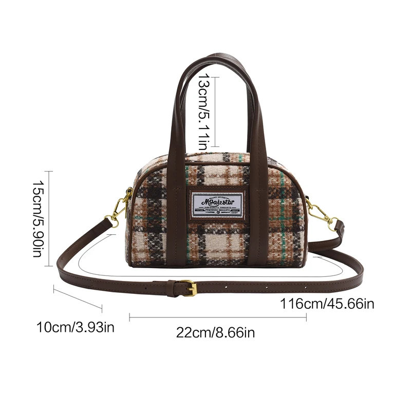 Houndstooth Women\'s Bag 2023 Spring Y2K Shoulder Bag Check Tote Bag Luxury Designer Handbag Woolen Cloth Bowling Messenger Bag