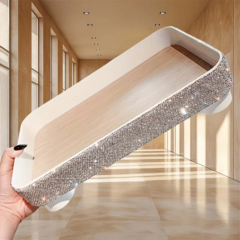 

Rhinestone Decor Vanity Tray Jewelry Storage Tray with Feet Luxury Bling Cosmetic Organizer Bathroom Dresser Key Display Tray