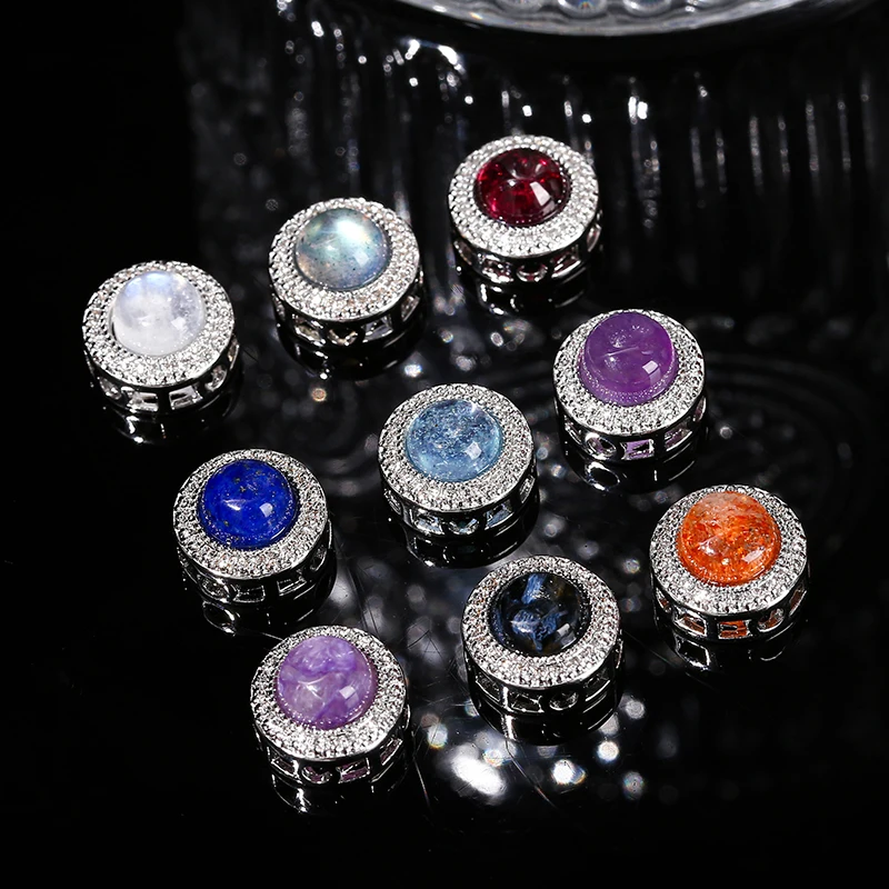 1 Pc Natural Amethyst Gray Moonstone Aquamarine Inlaid Alloy Edging Bead For Jewelry Making Diy Necklace Bracelet Accessory