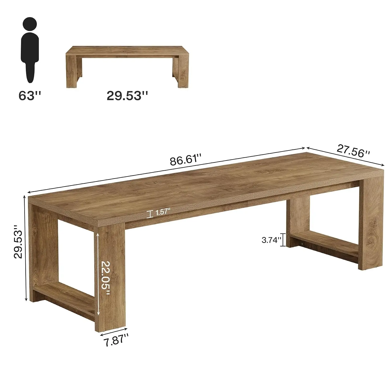 Extra Long Double Computer Desk, 86.6-Inch 2-Person Workstation With Spacious Desktop For Home Office, Customized