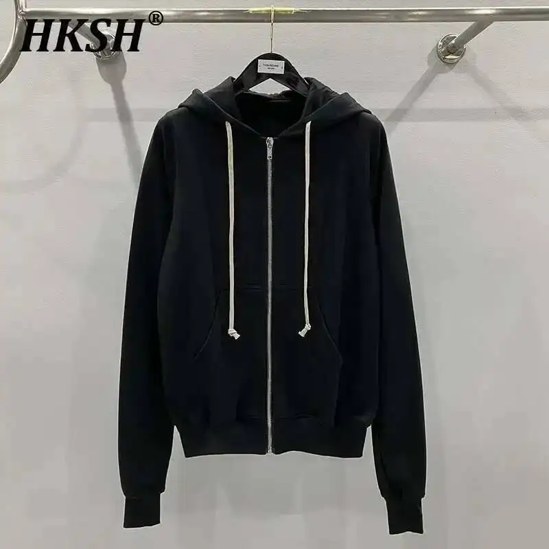 HKSH-Sudadera con capucha Punk para hombre, abrigo negro clásico con cremallera, cárdigan con capucha, suéter de manga larga, sudadera elegante, novedad de primavera, HK0794