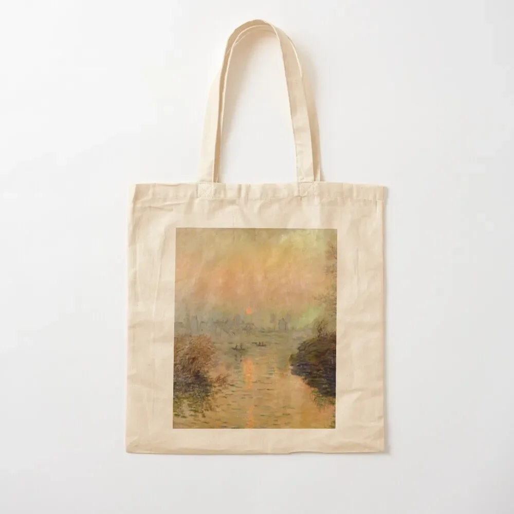 

Sun Setting Over The Seine at Lavacourt Claude Monet Fine Art Tote Bag handbag Lady bag Gift bag