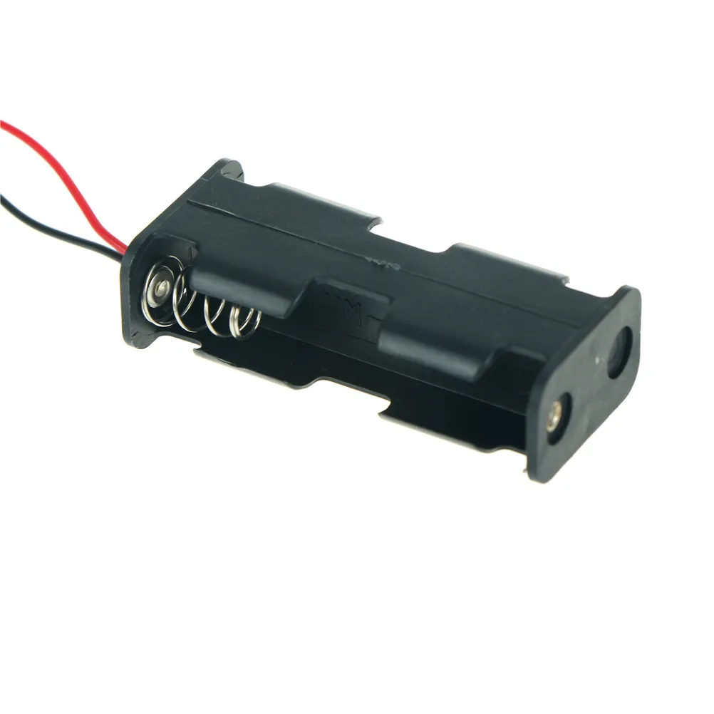 【C】1Pc Black Plastic Battery Holder Case W Wired For 2 X AA Batteries
