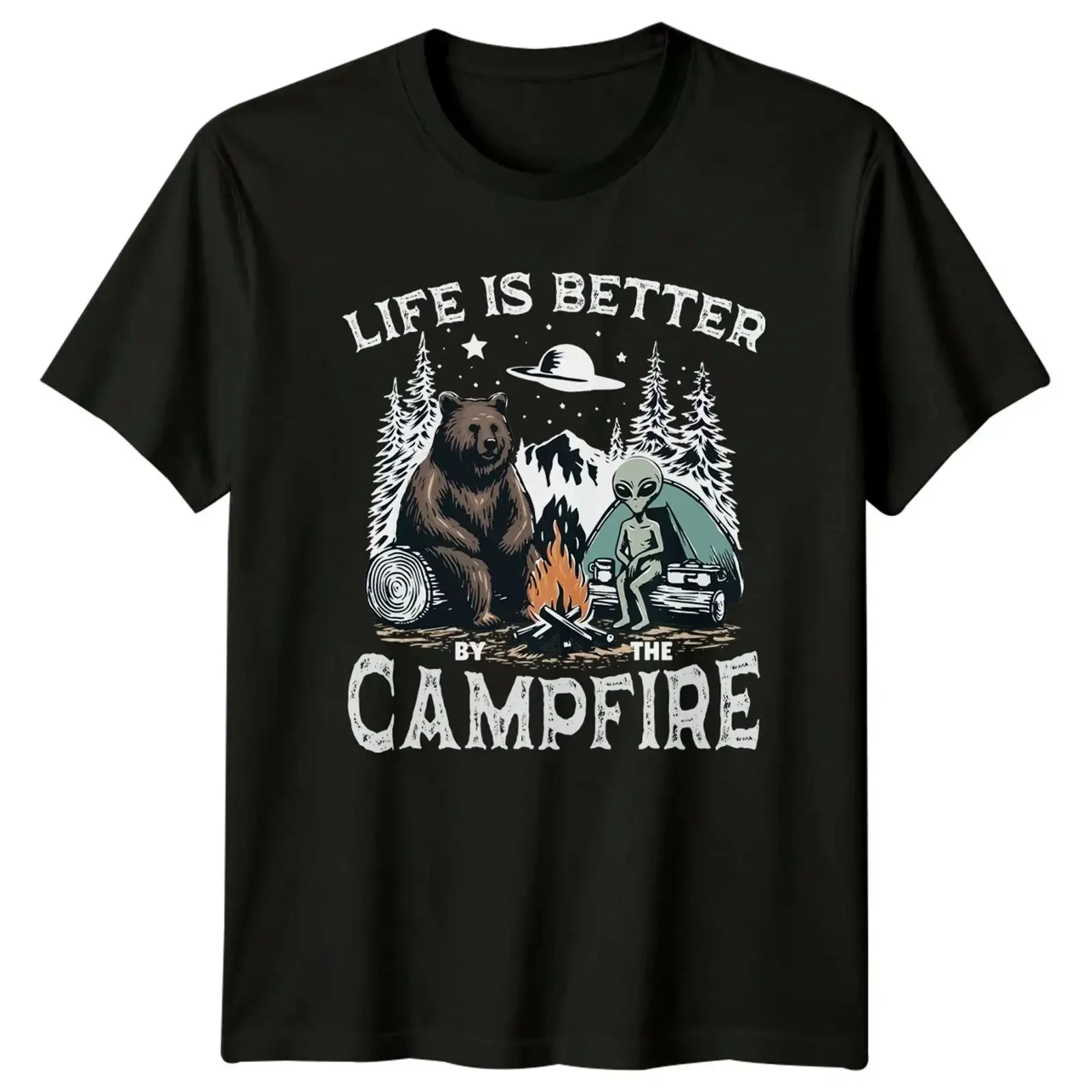Life Is Better By The T Shirt Alien Bear Camping for Him and Her Image 1 of 4 vintage Washed fashion streetwear homme