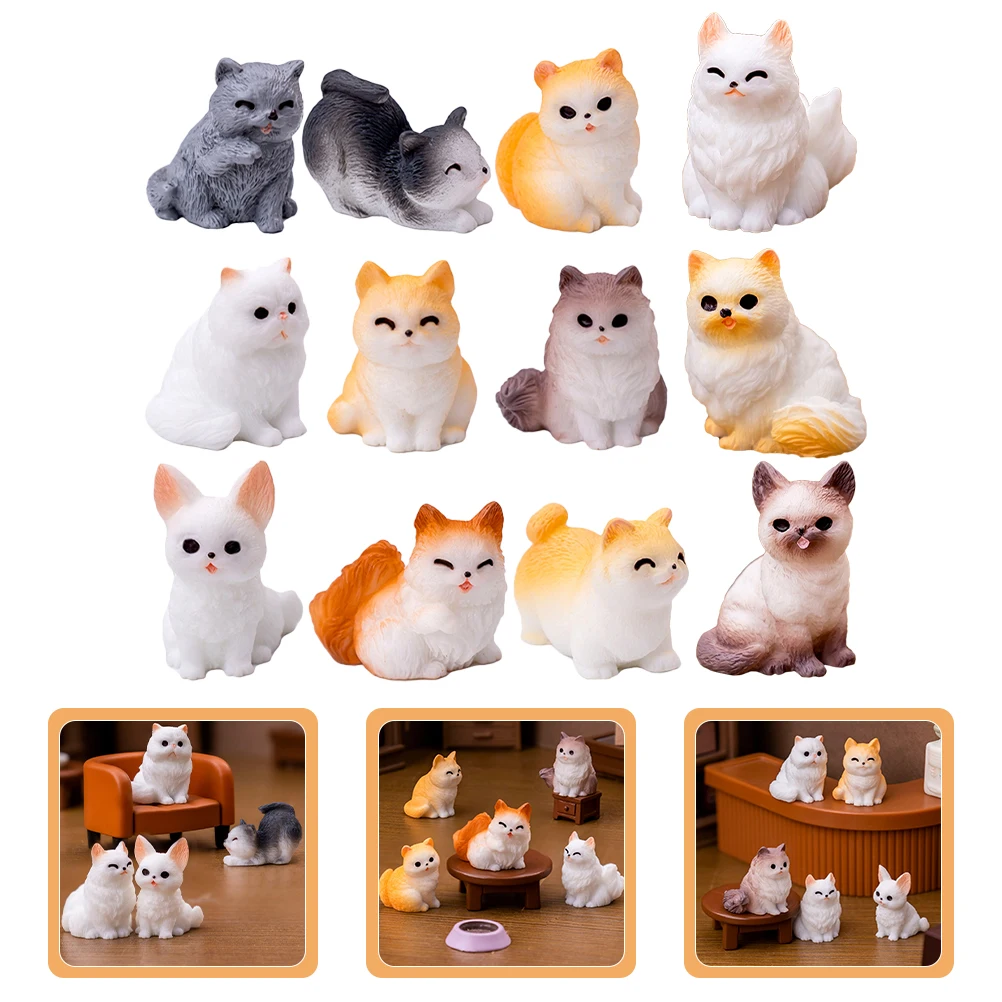 

12pcs Mini Cat Decoration Resin Figurines Sculptures Kawaii Cat Statues For s Indoor Outdoor Micro Landscaping