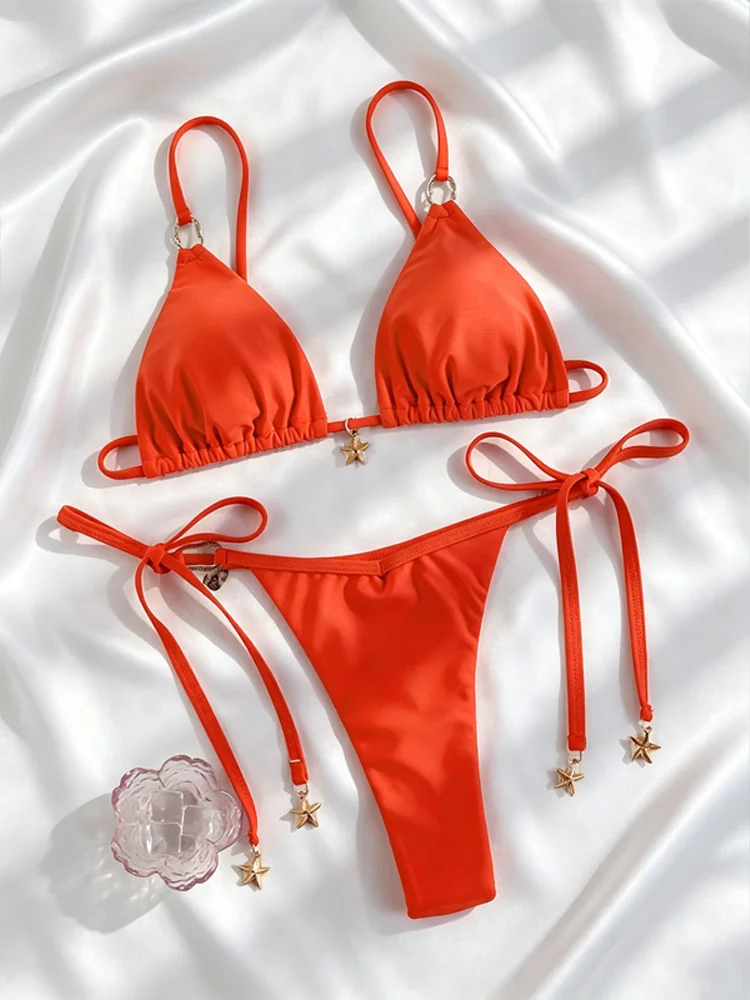 Orange Bikini String Bikinis High Cut Swimwear Bandage Swimsuits Triangle Swimsuit New Style Bathing Suit Two-Piece Beachwear