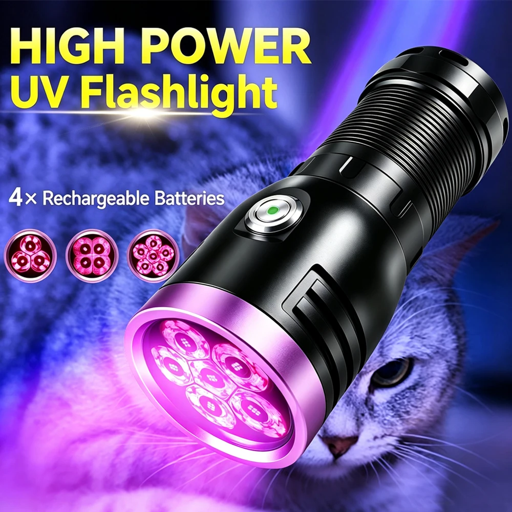 365nm-high-power-uv-flashlight-black-mirror-purple-light-detection-led-torch-usb-rechargeable-ultraviolet-lamp-identification