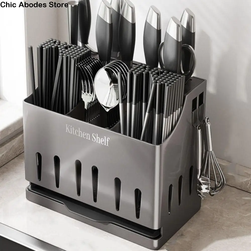 

With Drain Tray Cutlery Holder Stainless Steel Hangable Chopstick Cage Integrated Large Capacity Cutter Storage Rack Restaurant