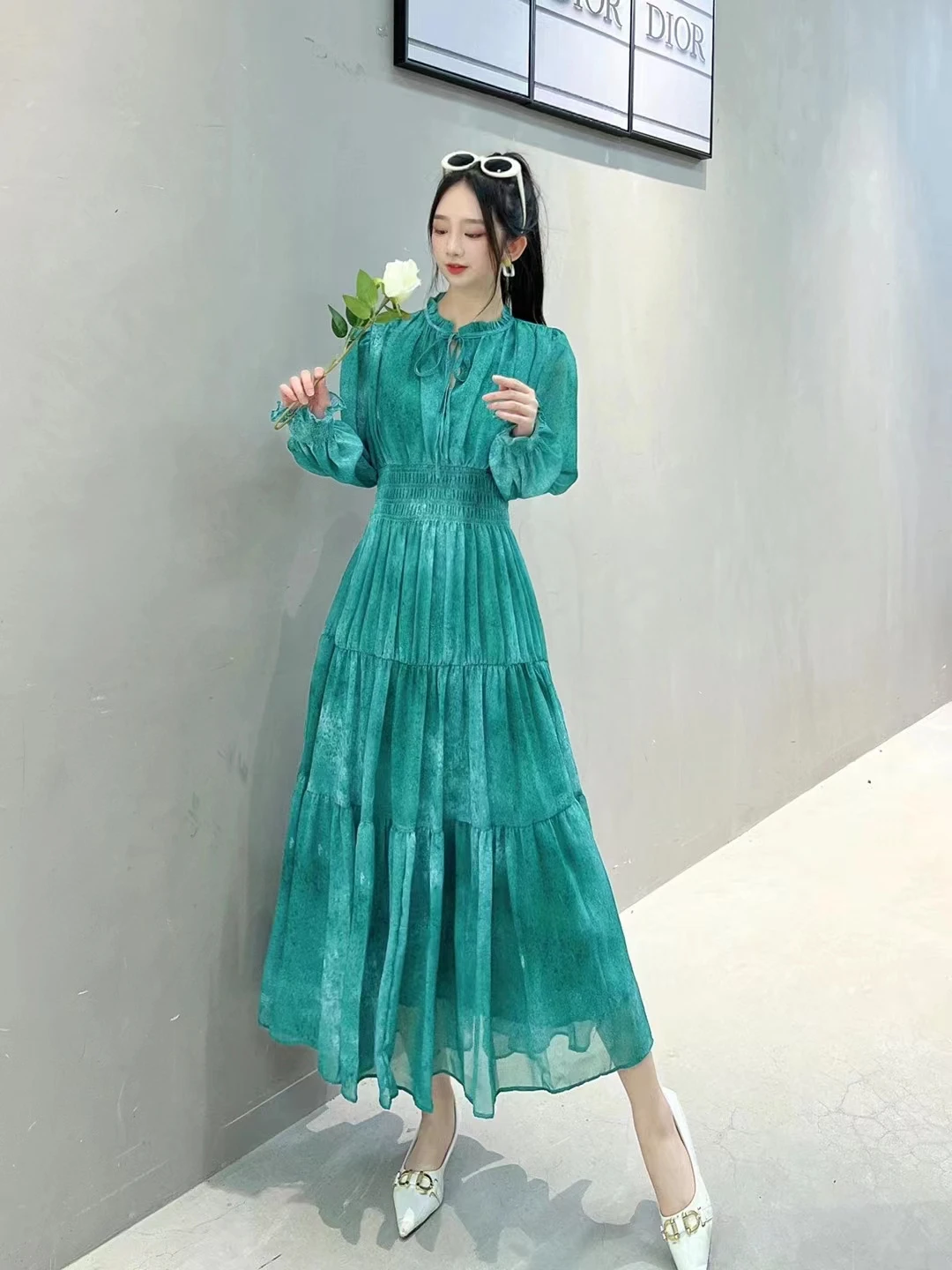 2023 New Spring Summer Women Long Sleeve Slim Long Dress High Quality Designer Fashion Tie Dye Elegant Evening Dress