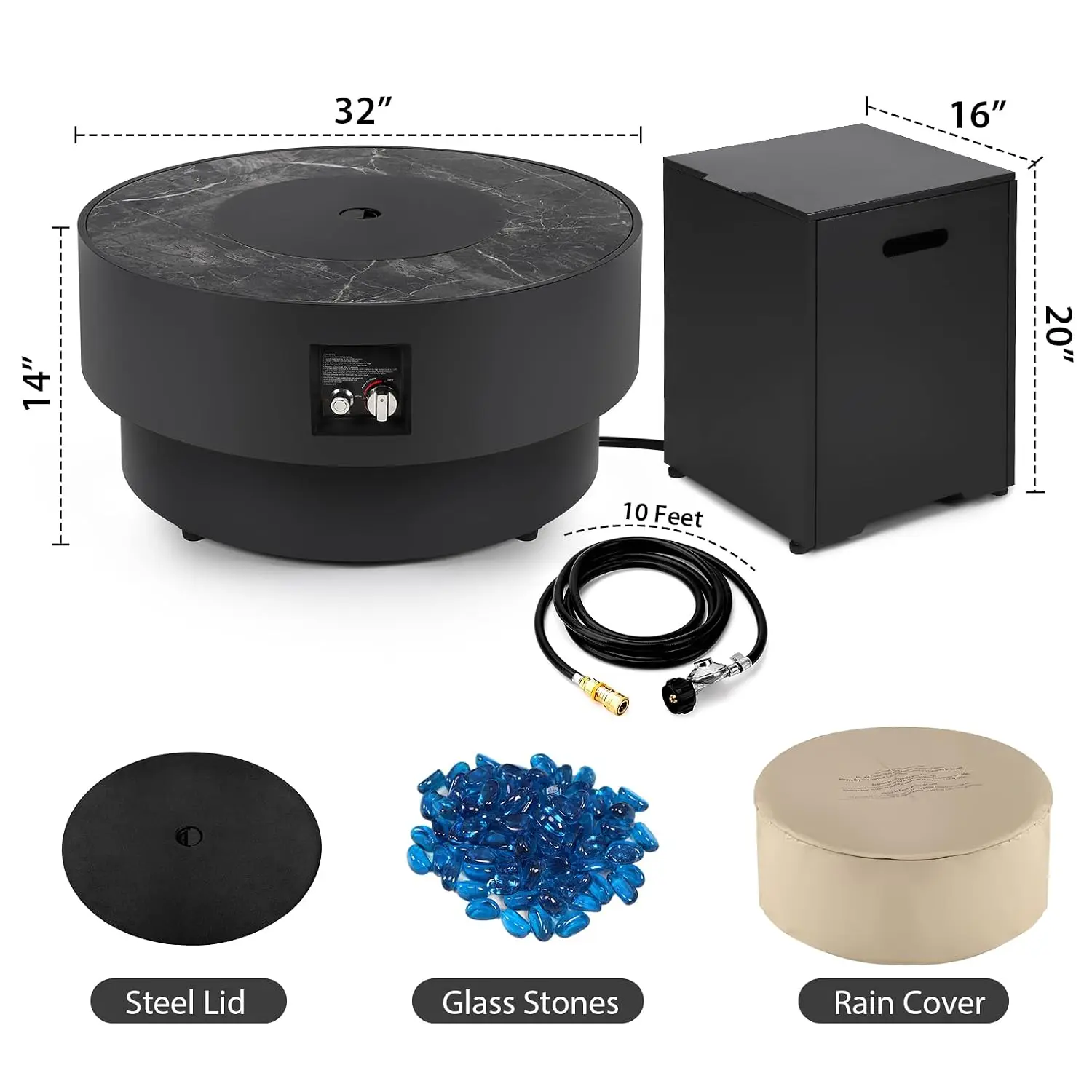 2PCS 32 Inch Round Fire Pit Table with Tank Cover, 2-in-1 Outdoor Propane Fire Pit Table for Patio, Garden &, Customized