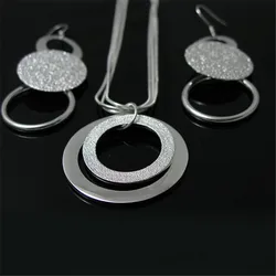 Fine noble brand 925 Sterling Silver round earring necklace Jewelry set for Women Fashion wedding party Charm Holiday gift