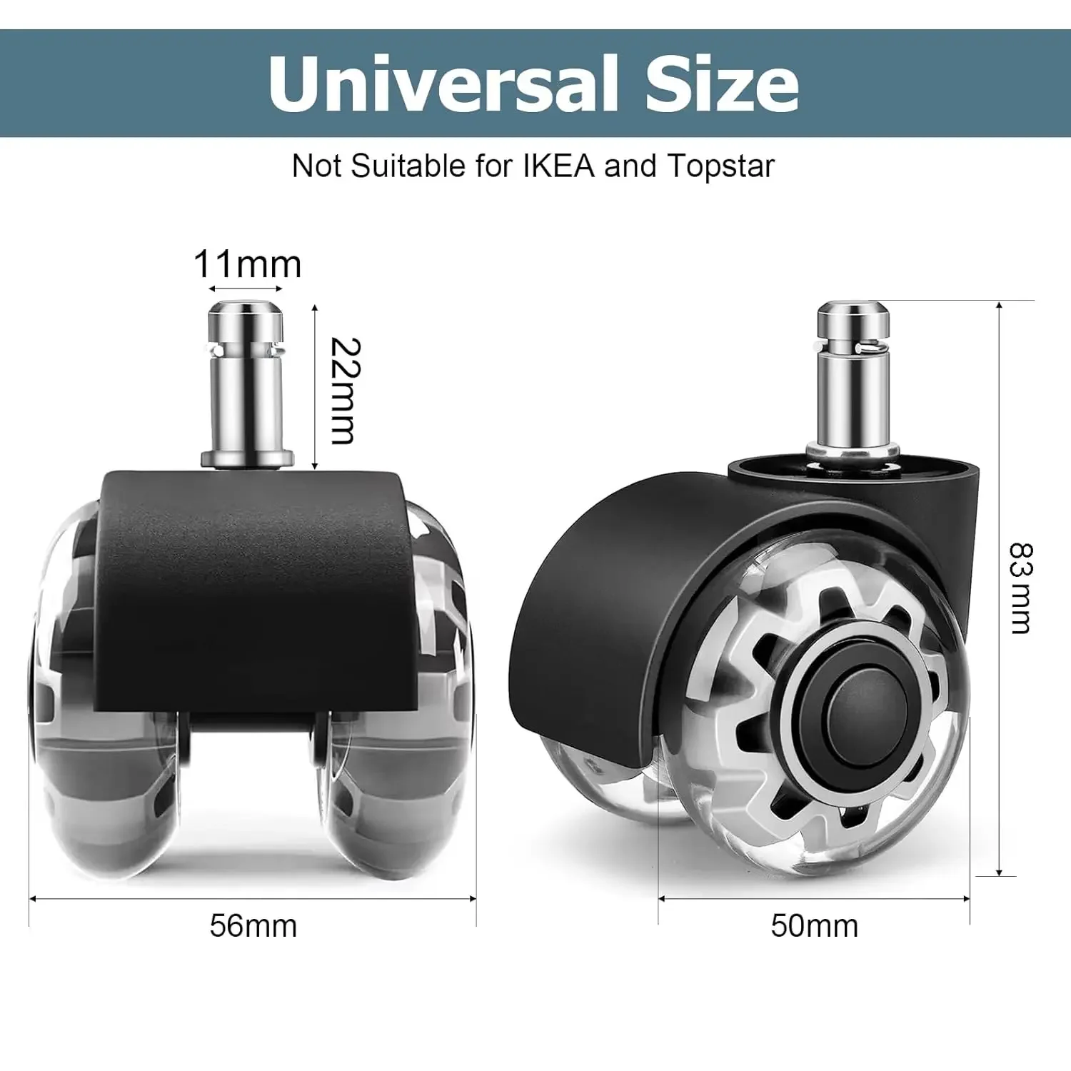 Heavy Duty Rubber Wheels for Office Chair(2200Lbs)-2''Universal Size Office Chair Casters,Smooth &