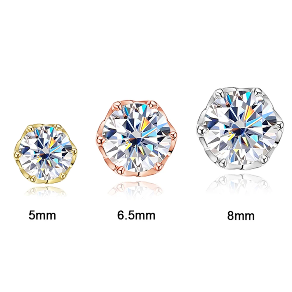 Serenity Day 5mm 6.5mm 8mm D Color Moissanite Stud Earrings For Women S925 Sterling Silver Plate Pt950 Sparkling  Fine Jewelry