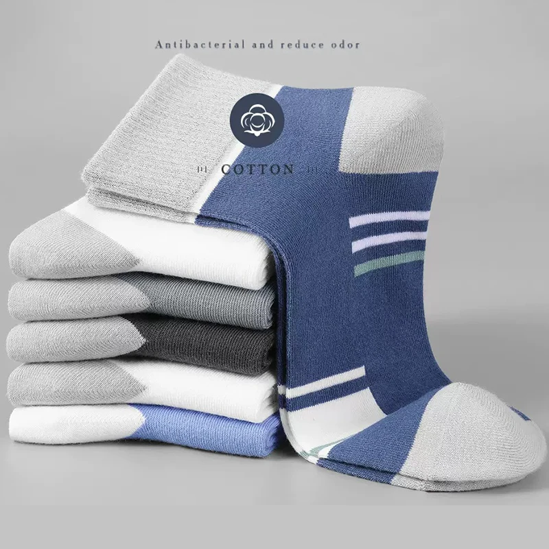 5 Pairs Men's Cotton Socks Sweat-absorbing Breathable Anti-odor Thick Models Of Long Socks Trendy Sports Cotton Socks Men