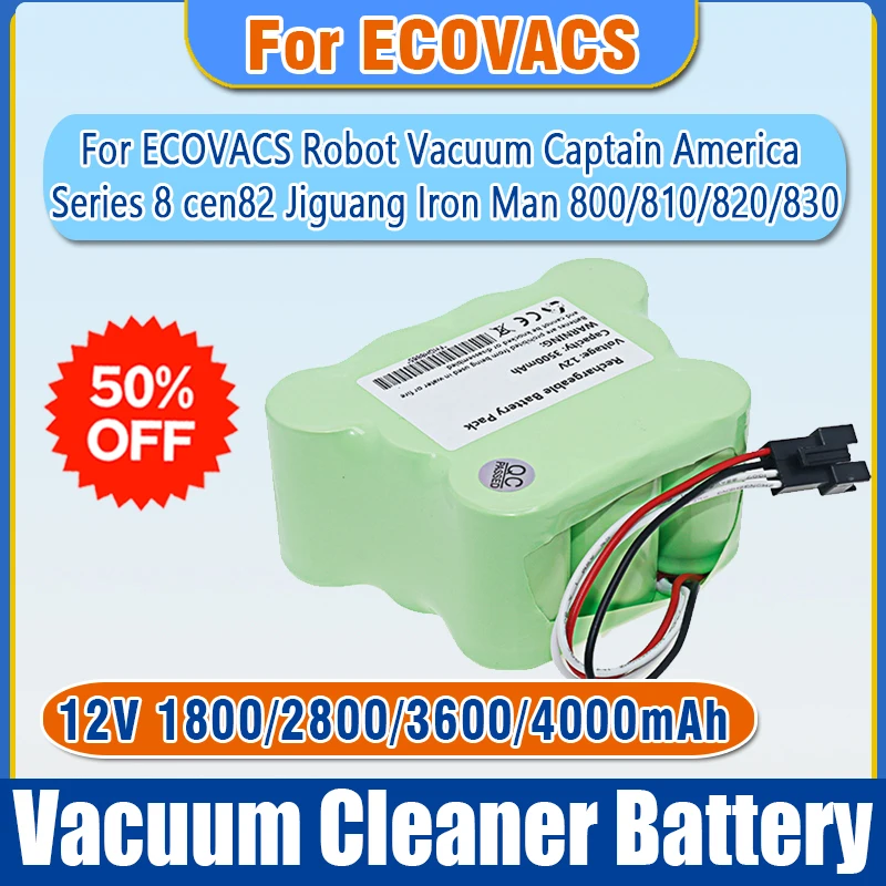 High-Quality Replacement Battery 12V for ECOVACS Robot Vacuum Captain America Series 8 cen82, Jiguang Iron Man 800/810/820/830
