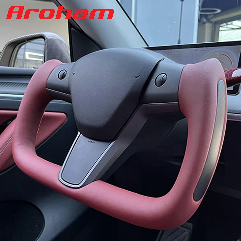 Aroham Yoke Carbon Fiber Steering Wheel With Full Leather For Tesla Model 3 Model Y 2017 2018 2019 2020 2021 2022 2023