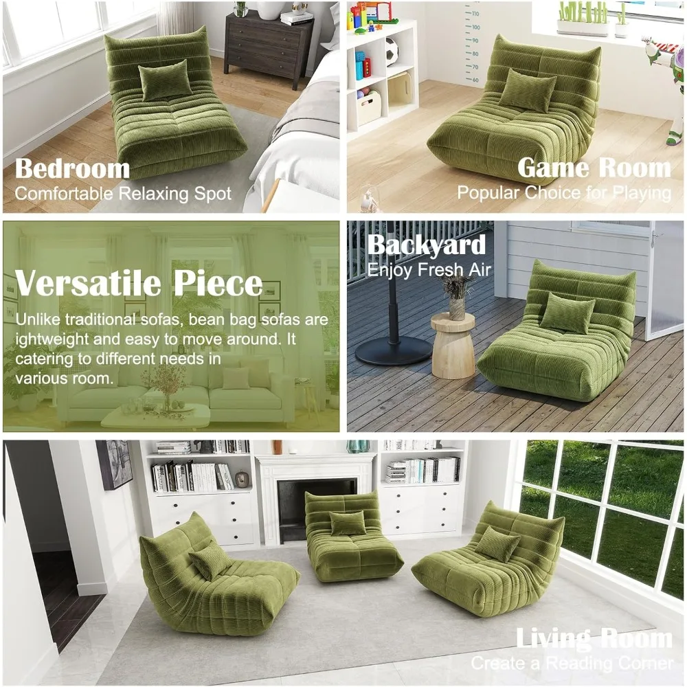 كرسي بين باج مريح للبالغين - أريكة مريحة معاصرة، أريكة أرضية كبيرة الحجم مع رغوة الذاكرة وقماش سروال قصير من القطيفة