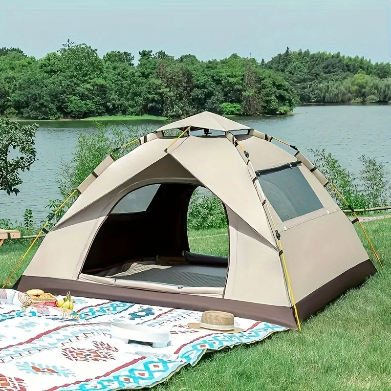 2-4People Family Camping Tent,Easy Installation, 2 Windows 2 Doors Tent for Outdoor Camping, Family Beach, Hunting, Hiking Trips