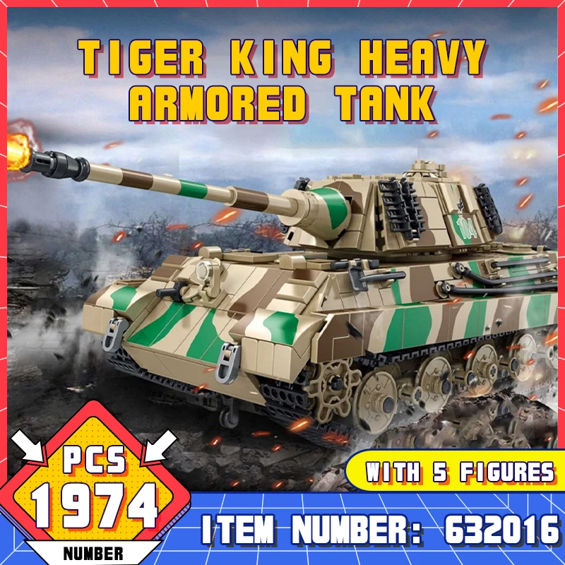 1974 Stücke Ziegel WW2 Militär Tiger II Schwere Panzer Bausteine/DIY Designer Gepanzerte Panzer