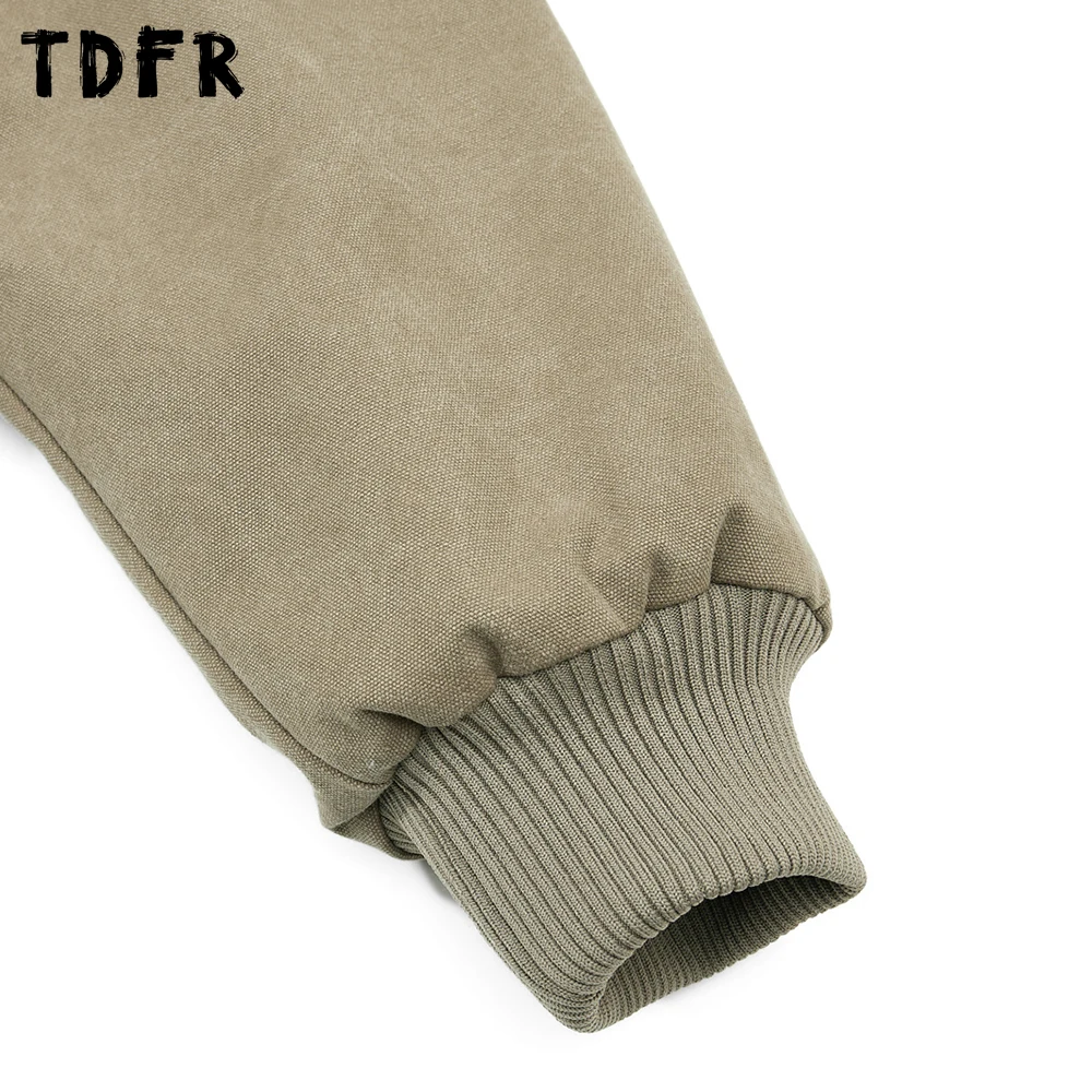 Solid Color Spliced Hooded Cargo Padded Jacket Mens Winter Casual Retro Loose Long Sleeve Removable Hat Thick Outerwear Man