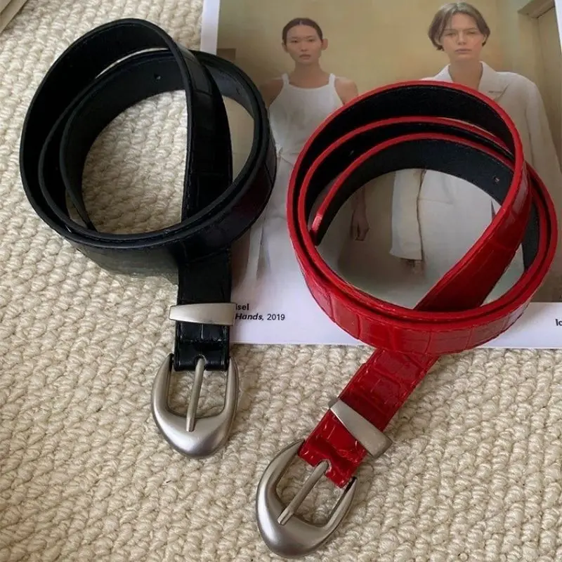 Vintage Klassieke Krokodil Patroon Riemen Y2K Vrouwen Riem Amerikaanse Mode Riem Eenvoudige Pin Gesp Rood Zwart Rokken Jeans Taille Riem