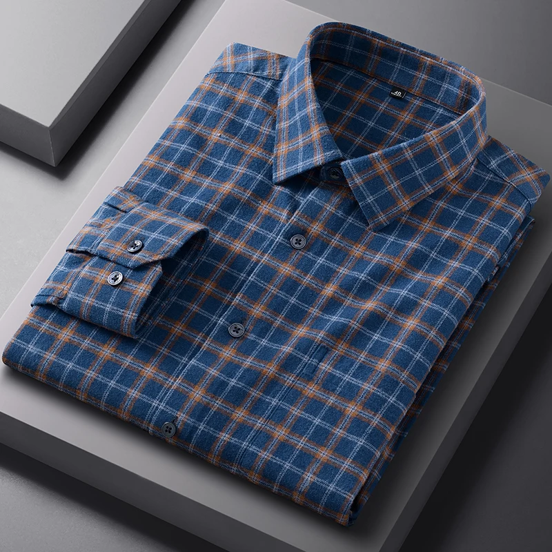 Męskie koszule z długim rękawem, wykonane w 100% z bawełny, z efektem vintage, z pojedynczym kieszeniem, w kratę, o dopasowanym kroju, codzienne, gładkie, miękkie, designerskie ubrania.