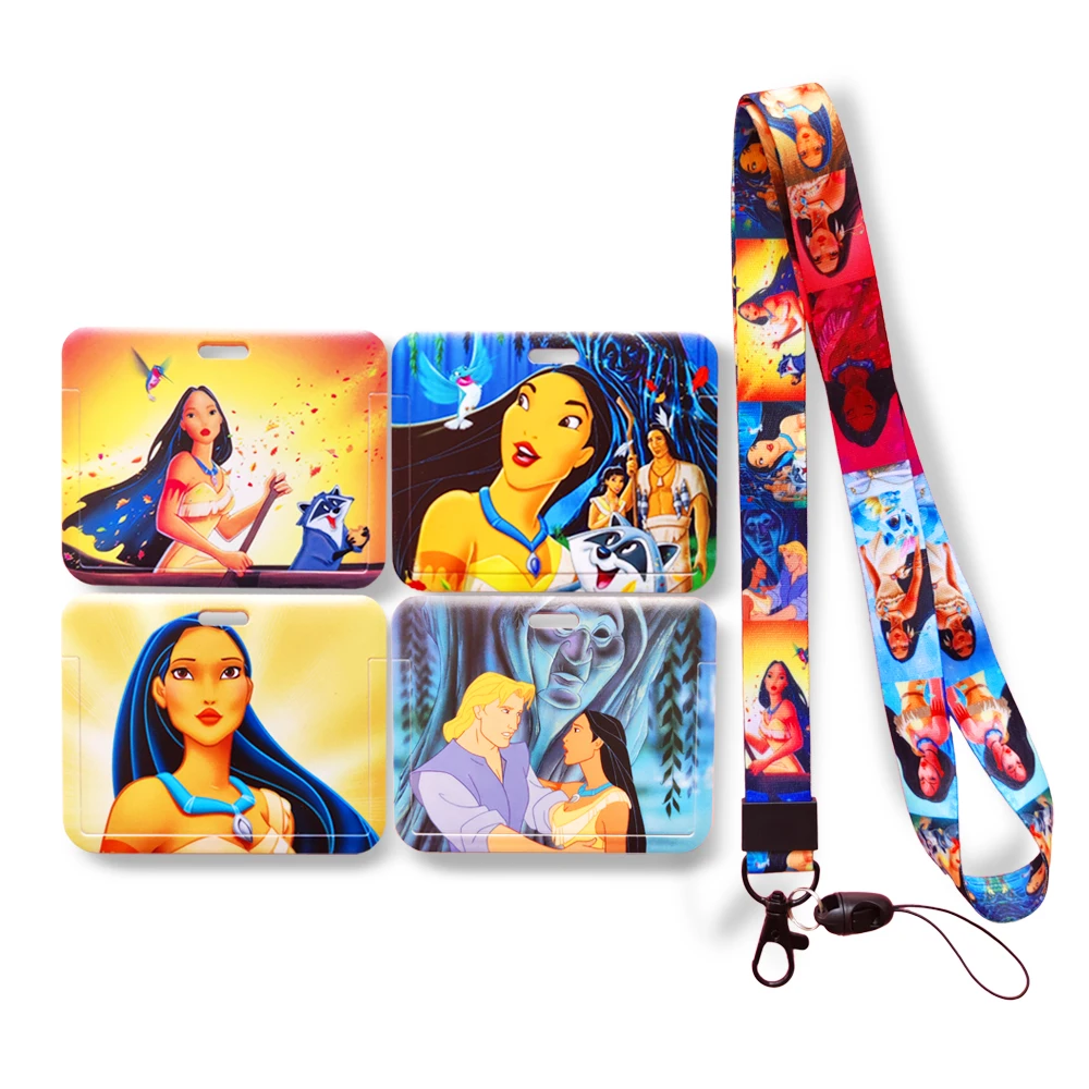 Disney Pocahontas Princess Card Holder Lanyard Keychain Girls Bus Card Case Visit Door Identity Badge Holders Neck Strap