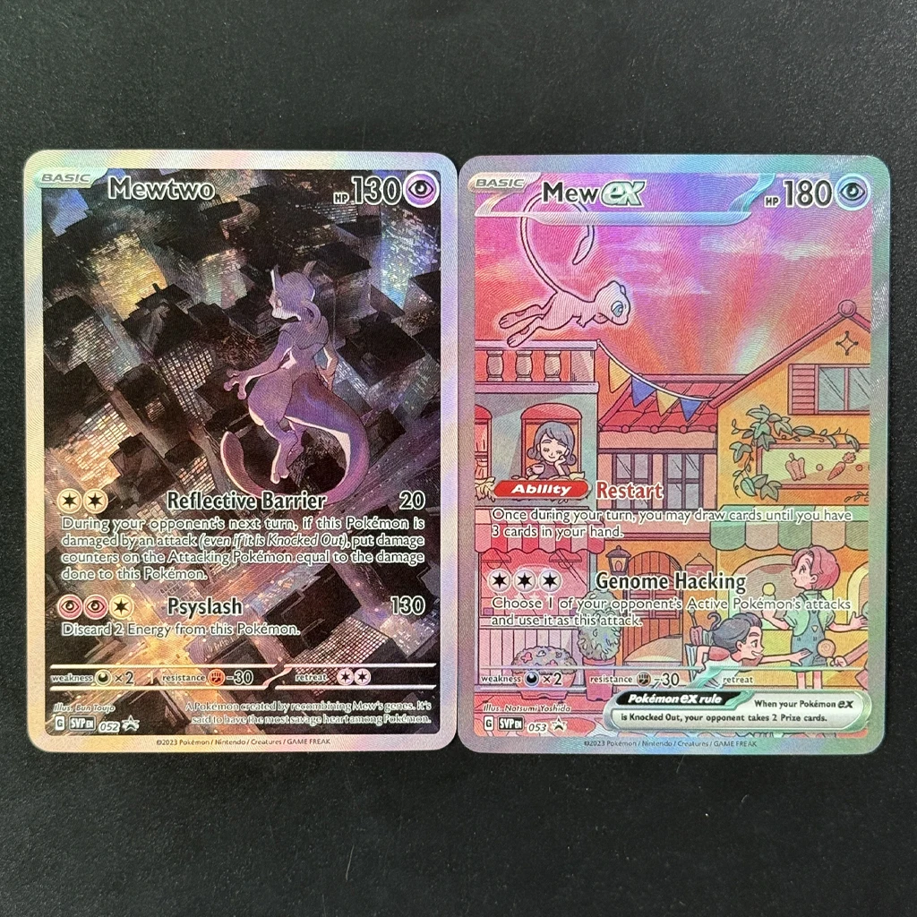2 modèles de cartes Pokemon Scarlet & Violet Promos, bricolage, Mew Mewtwo SVP, Flash holographique PTCG, cartes de Collection, cadeau Anime